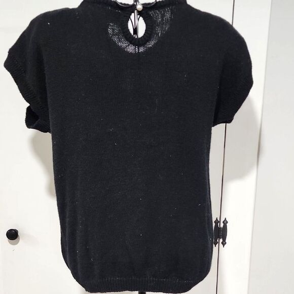 VINTAGE 80s SHENANIGANS Grandmacore Sweater Black sz Medium silver applique knit - Picture 2 of 12